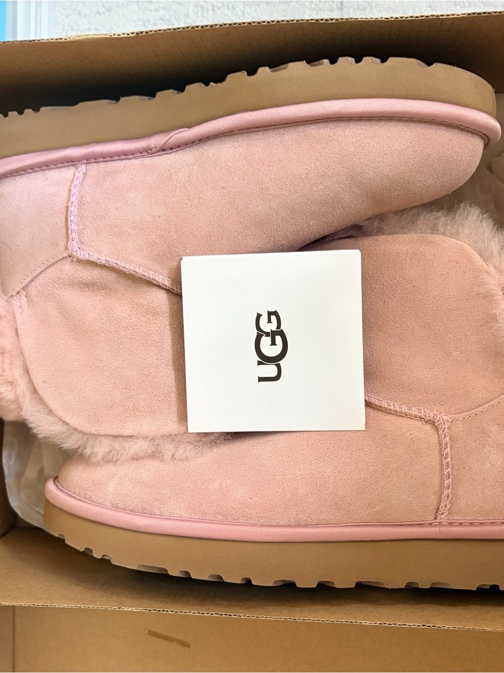 UGG Women's Blush Pink Suede Sheepskin Slip-On Slippers (Size 7)